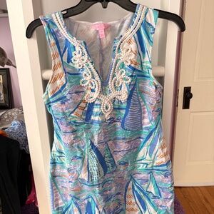 Lilly Pulitzer Sleeveless Tank Heavy Cotton Vneck Blue Nautical MiniDress XS